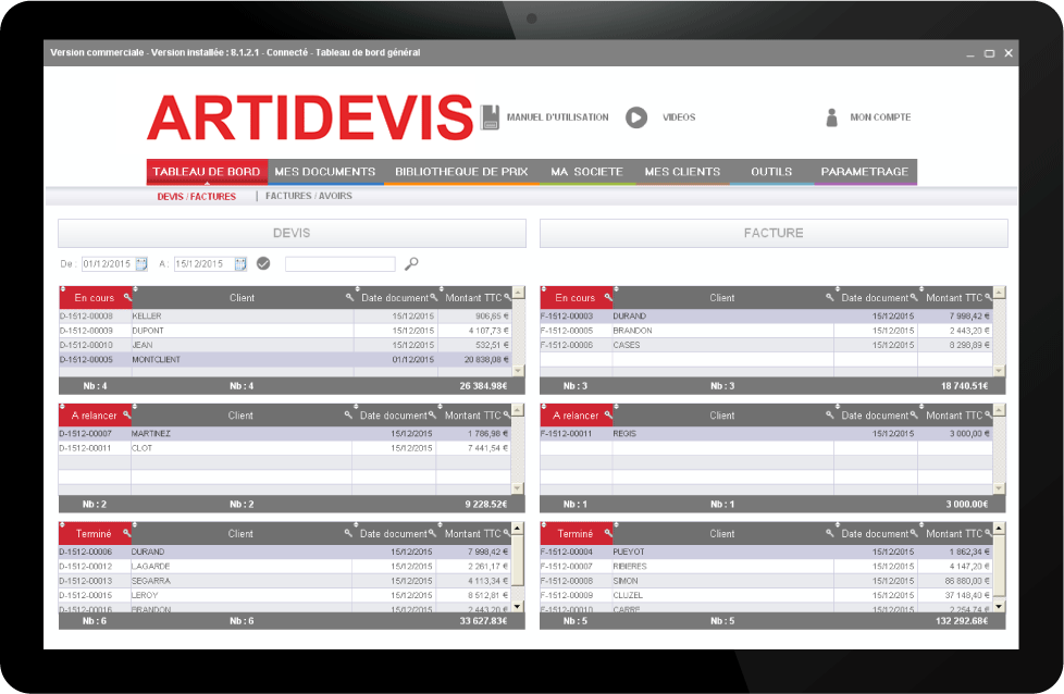 logiciel devis factures avec tableau de bord